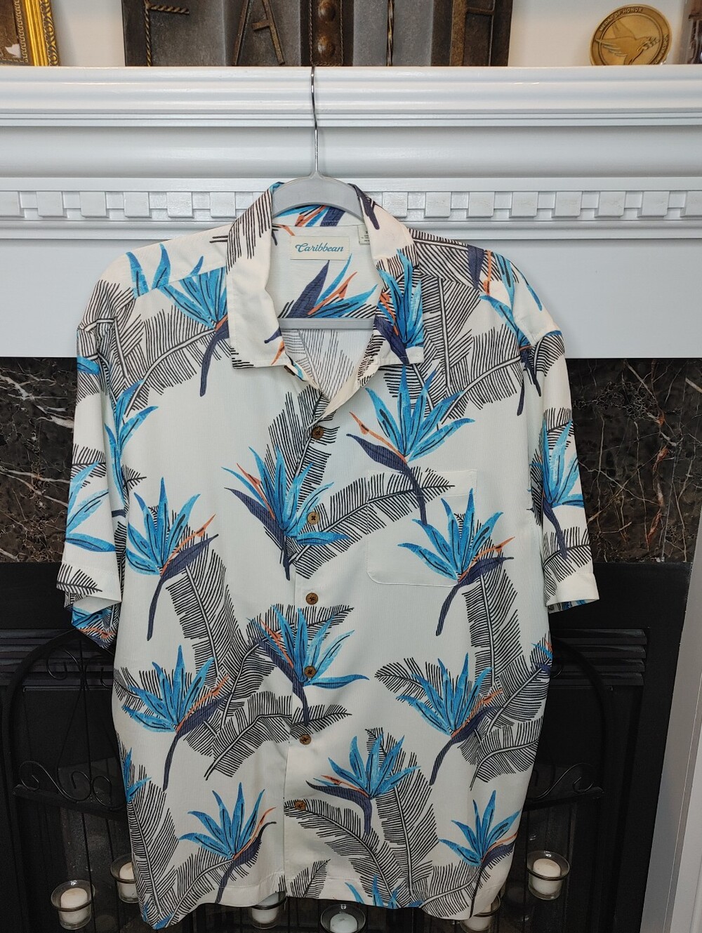 Caribbean Modal Tropical Camp Shirt, White Blue XL